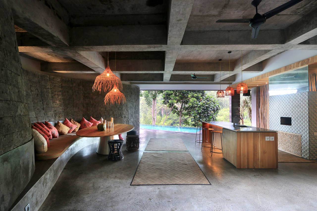 The indoor bar looking out onto the pool