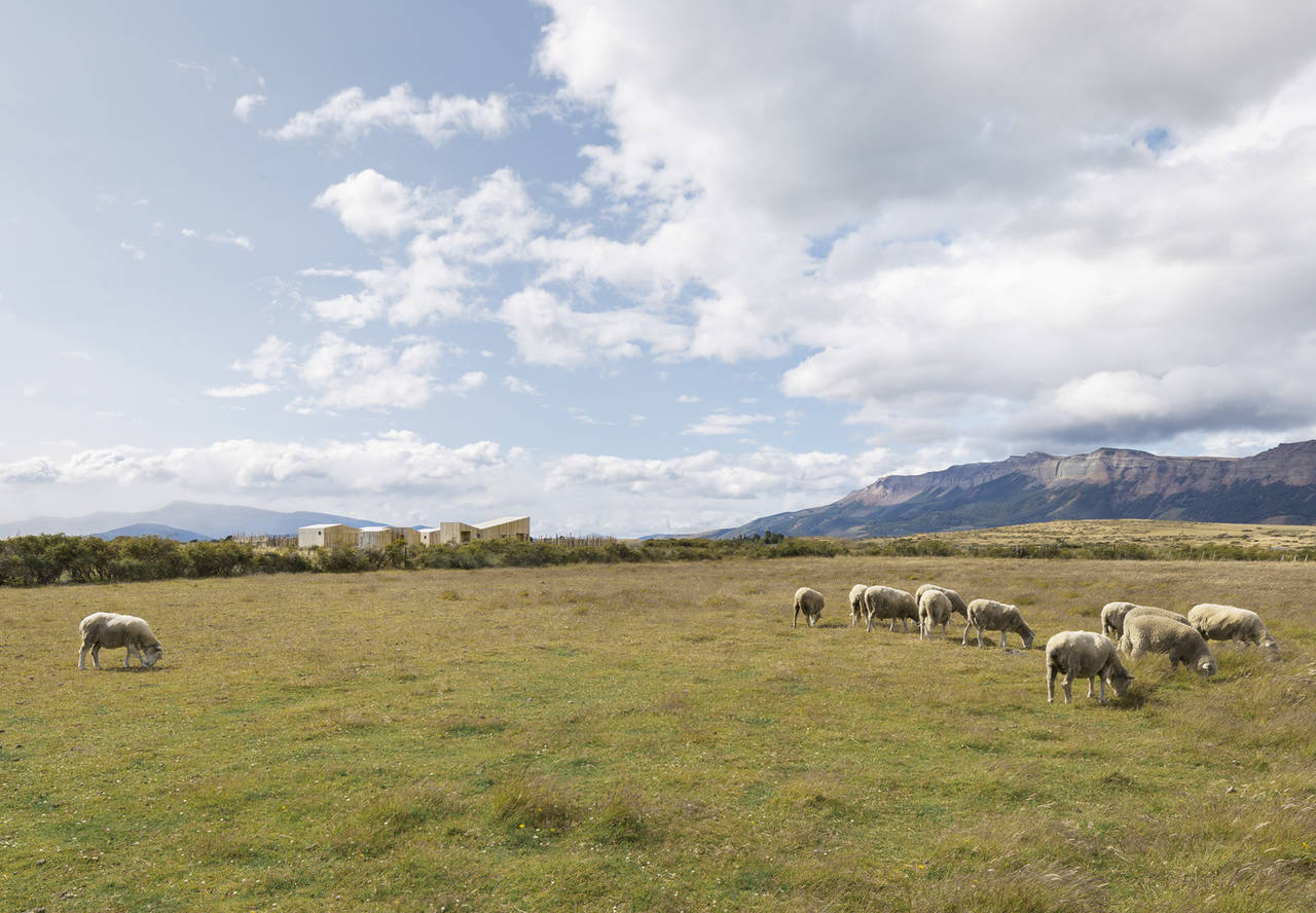 Views of the hotel from across the fields