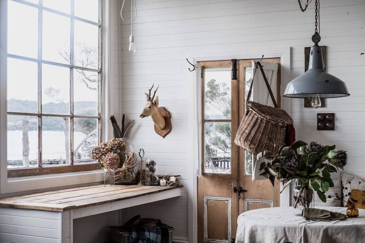 The eclectic interior of the cabin