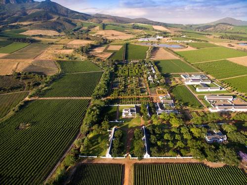 Aerial view of Babylonstoren and the surrounding wine farms