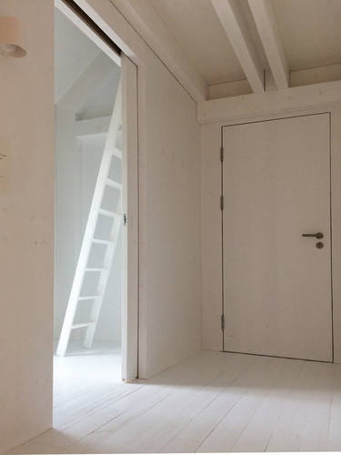 The stark white interior of the house