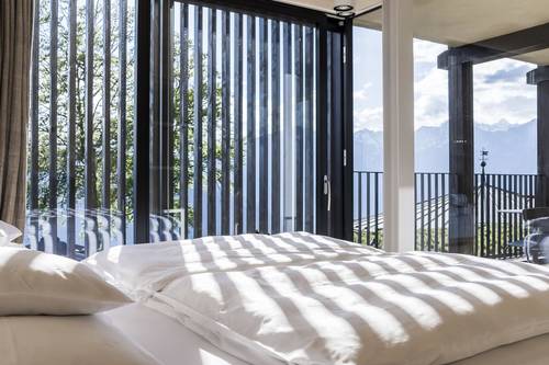 One of the hotel bedrooms with a stunning view