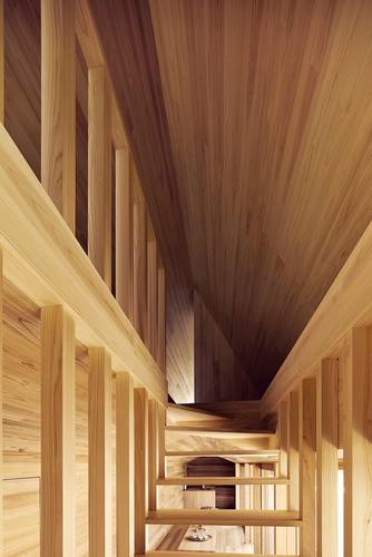 Beautiful detail of the Cedar staircase to the bedrooms