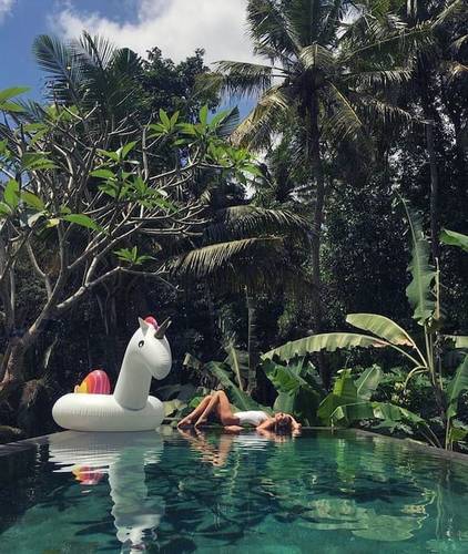 Infinity pool against lush tropical greenery